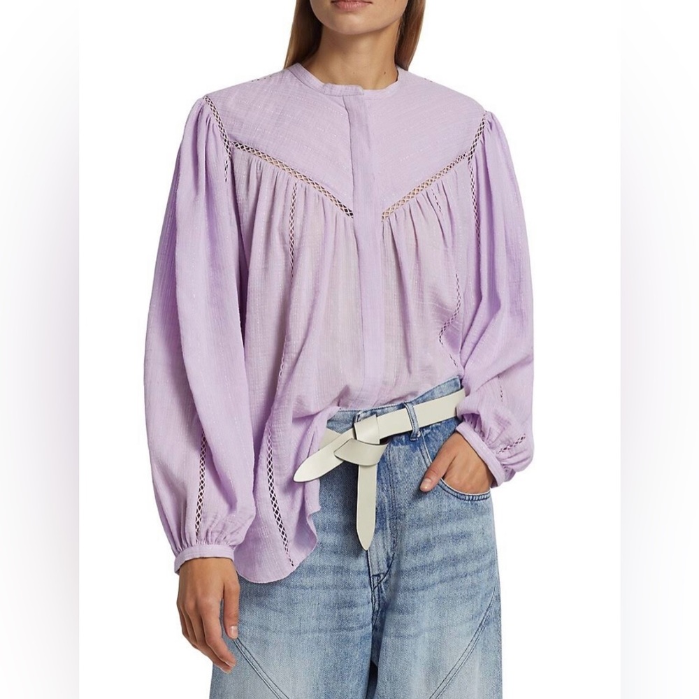 Isabel Marant Étoile Leonard Cotton & Linen Blouson Sleeve Blouse in Lilac